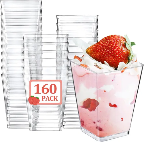 Vista 10 de Eupako Paquete de 100 vasos cuadrados de plástico transparente de 5 onzas, vasos pequeños de plástico transparente, ideales para postres