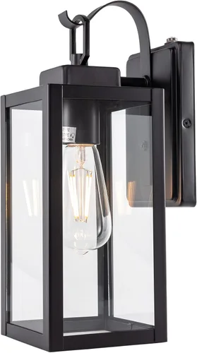Vista 14 de GRUENLICH Farol de pared para exteriores, aplique de pared para iluminación de porche, base E26 máx. 60 W, carcasa de metal más vidrio, acabado