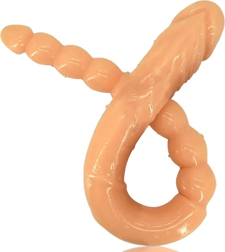 Vista 4 de Consolador de doble punta de 18.89 pulgadas Dong cuentas anales con venas y glande para estimulación anal vagina doble cara polla masajeador
