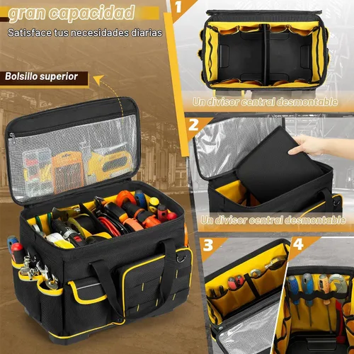 Vista 3 de Marscamd Bolsa de herramientas de 16 pulgadas con parte inferior dura y un divisor desmontable, bolsa de herramientas resistente con múltiples