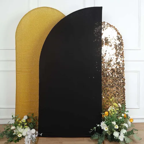 Vista 205 de Efavormart - Juego de 4 fundas de elastano beige para arco de media luna, fundas de telón de fondo Chiara de 2.5 pies a 7 pies para escenarios
