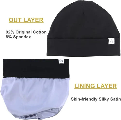 Vista 7 de Gorro de Jersey para Bebés Recién Nacidos Niños y Niñas con Forro de Satén Sedoso Gorros Boina Niños Pequeños Bebés Niños Pequeños Gorros
