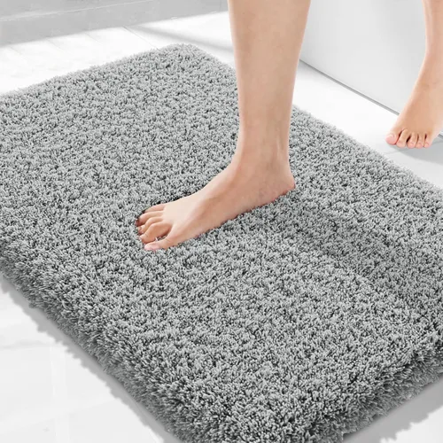 Vista 24 de Yimobra Alfombras de baño en negro y blanco antideslizantes lavables, tapetes de baño ultra suaves y absorbentes de agua, alfombra de ducha suave