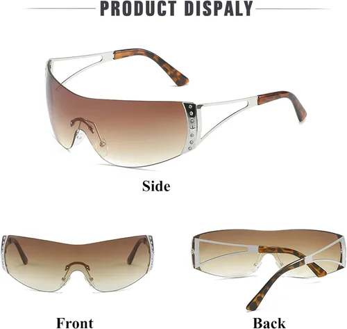 Vista 5 de JUDOO Y2K - Gafas de sol envolventes para mujeres y hombres de los años 2000, sin montura futuristas, escudo de moda
