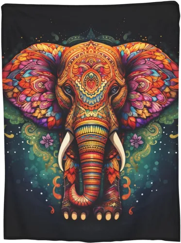 Vista 5 de Manta con diseño de mandala y elefante, regalos para mujeres adultas, manta de franela india colorida, suave y esponjosa, ligera para decoración