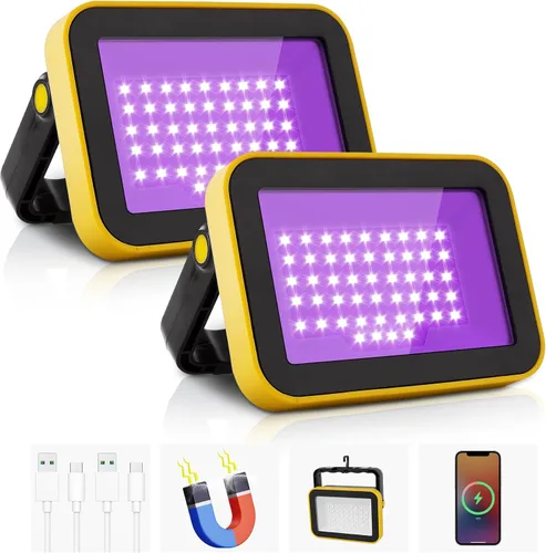 Vista 12 de Luz negra LED recargable, luz negra portátil alimentada por batería, luz LED de inundación de 400 nm, luces negras, fiesta de neón brillante, pesca