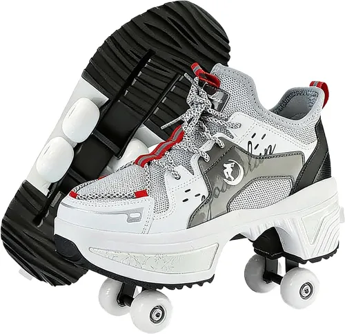 Vista 12 de 2-in-1 Roller Skates & Sneakers with Retractable Wheels - Convertible Lightweight Outdoor Fitness Shoes for Women, Men & Children - Unisex Kick
