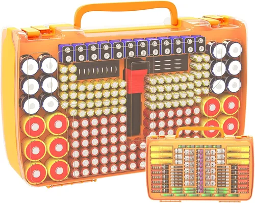 Vista 10 de Caja organizadora de almacenamiento con soporte para baterías y probador - 269 baterías Paquete de variedad de doble cara, contiene AA AAA 4A C D