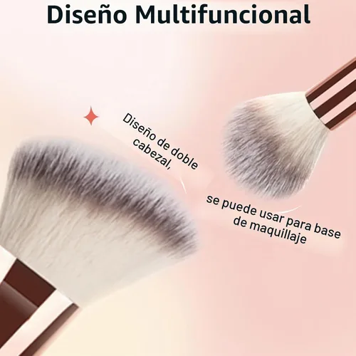 Vista 2 de 2 brochas de maquillaje de doble punta para contornear mezcla y bronceado, cepillo de base en ángulo y cepillo corrector Premium Luxe Hair para una