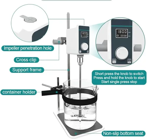 Vista 4 de Magnetic Stirrer Mixer Mixer Lab Electric Stirrer Digital Display Overhead Stirrer Adjustable Height Lab Equipment Large Capacity, High Speed