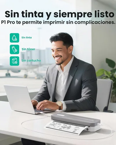 Vista 3 de P1 Pro Impresora Térmica Sin Tinta, Impresora Bluetooth Portátil Tamaño Carta EE. UU. con 1 Rollo de Papel, para iPhone, Android, Computadora, Uso