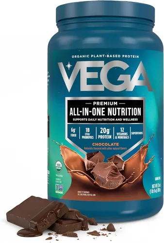 Vista 17 de Vega Organic All-in-One Proteína vegana en polvo sabor chocolate 9 porciones, ingredientes de superalimento, vitaminas para apoyo inmunológico