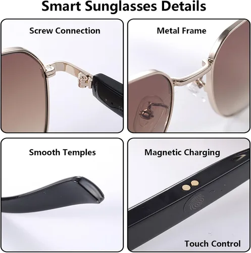 Vista 8 de Gafas inteligentes para hombres y mujeres, anteojos Bluetooth con micrófono y altavoces, gafas de audio de carga rápida compatibles con asistente