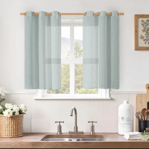 Vista 34 de LAMIT Cortinas de lino marrón caramelo para sala de estar, 84 pulgadas, de lino sintético, texturizado, filtrante de luz, paneles de privacidad