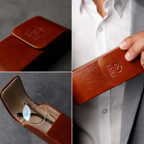 Vista 5 de Time Resistance Estuche de cuero para gafas - Estuche rígido de cuero para gafas - Hecho en Italia Coñac