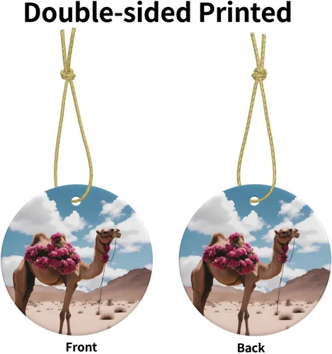 Vista 3 de Beautiful Camel Round Ceramic Pendant with Hole and Gold Rope for Christmas and New Year Hanging Decoration at Home