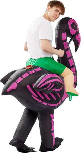 Vista 6 de Spooktacular Creations Disfraz inflable para adulto disfraz de flamenco inflable de aire flamenco de esqueleto para fiestas de disfraces de Halloween