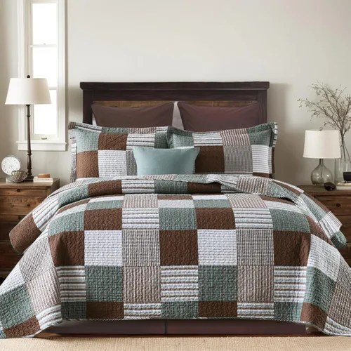 Vista 14 de KALOOLA Colchas de estilo granja tamaño Queen, 100% algodón, colcha acolchada ligera con 2 fundas de almohada, juego de ropa de cama estampada