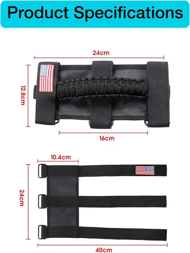Vista 6 de GAIZON Paquete de 2 asas de agarre de barra antivuelco, asas de paracaídas para Wrangler CJ YJ TJ JL JK LJ JLU JKU Sahara Freedom Rubicon, Gladiator