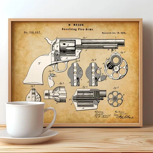 Vista 5 de Lone Star Art Colt Peacemaker Revolver - Impresión de patente enmarcada de 11 x 14 pulgadas para pared, póster de pistola de cueva de hombre, regalo
