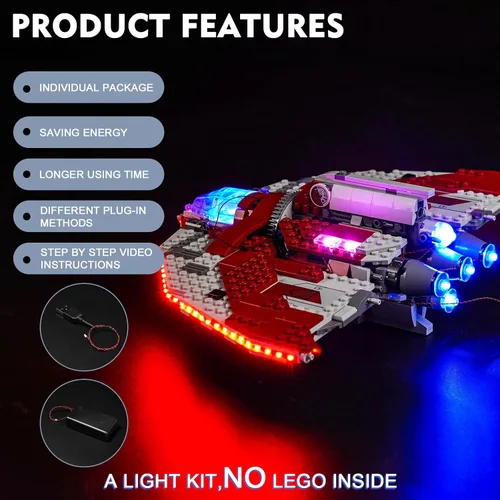 Vista 4 de BrickBling Luz LED compatible con Lego Ahsoka Tano T-6 Jedi Shuttle Playset (sin modelo), luces creativas compatibles con Lego 75362, gran sorpresa