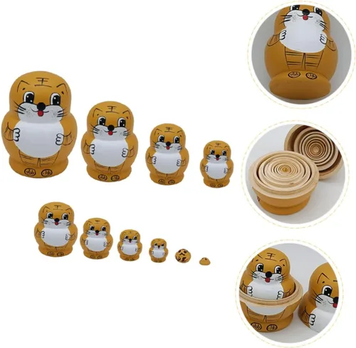 Vista 8 de TOYANDONA 1 juego de muñecas de anidación de tigre, muñecas rusas para niños, regalo para niños, juguetes de rompecabezas de juguete para niños