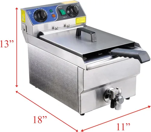 Vista 2 de Freidora eléctrica comercial de acero inoxidable con drenaje y cesta (10L, tanque individual plateado)