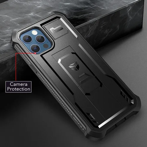 Vista 6 de Dexnor Funda para iPhone 12 y iPhone 12 Pro, [protector de pantalla y soporte integrados] Protección de grado militar resistente a prueba de golpes