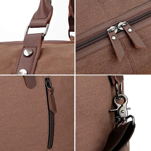 Vista 3 de Bolso de viaje de gran capacidad para hombre, bolso cruzado de fin de semana, bolso de mensajero de hombro para hombre, bolso de lona, marrón
