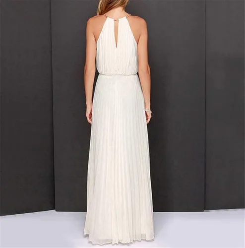 Vista 2 de Vestido maxi sin mangas de gasa de color sólido de dama de honor de las mujeres halter