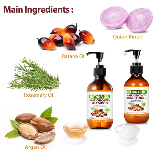 Vista 6 de Batana Oil - Juego de champú y acondicionador orgánico Batana con cebolla, romero, árbol de té de argán, productos para el cabello espesante