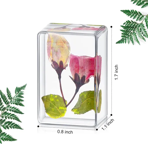 Vista 5 de 6 piezas de flores prensadas de pisapapeles en resina colección de muestras para escritorio, muestras de flores reales, pesos de papel, cubo