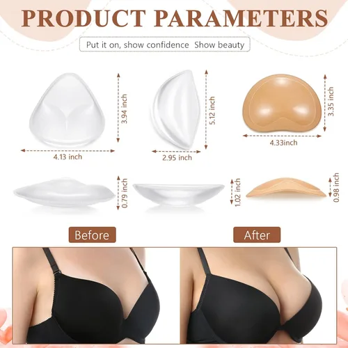 Vista 6 de 3 pares de insertos de brasier de silicona para levantamiento de senos, almohadillas transpirables con efecto de realce de busto, brasier adhesivo