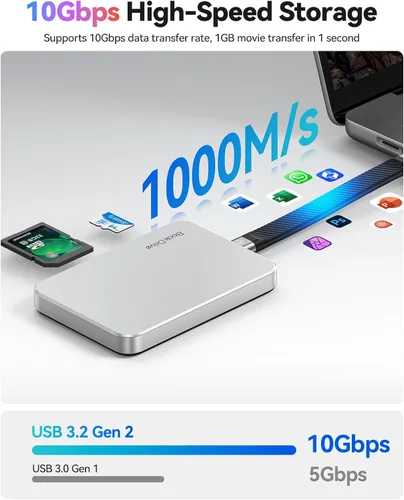 Vista 3 de ORICO BookDrive SSD externo magnético de 512 GB con lector de tarjetas SD/TF, carga PD de 100 W, interfaz de audio tipo C para laptop y teléfono
