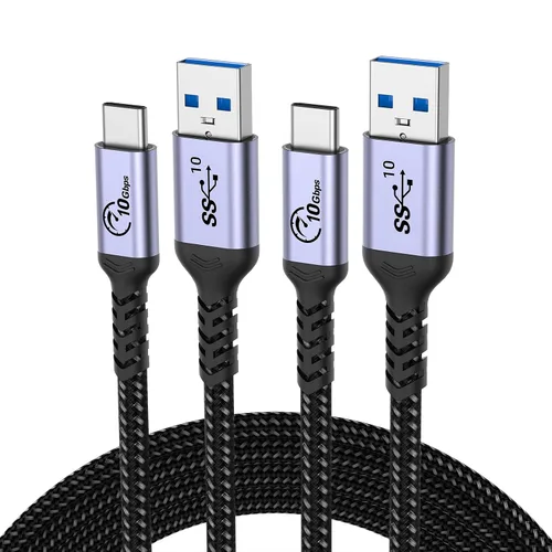Vista 9 de Android Auto & CarPlay - Cable USB C de 10 Gbps 60 W PD de 1.5 pies (paquete de 2, negro), USB 3.1 Gen 2 a USB-A, cable de carga rápida compatible