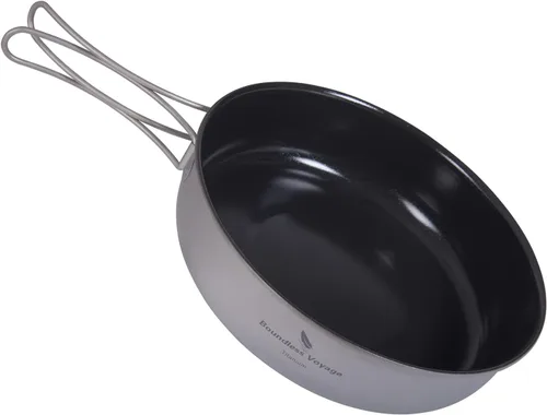 Vista 9 de Boundless Voyage Sartén antiadherente de titanio con mango plegable, revestimiento de cerámica antiadherente, olla de cocina para acampar al aire