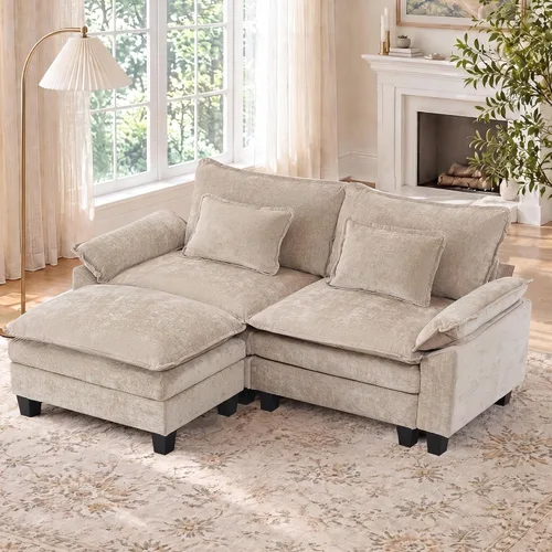Vista 25 de IPKIG 117" Modular Sectional Cloud Couch, Modern L-Shaped Sofa with Ottoman Blanco beige
