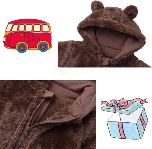 Vista 3 de CAHL&FAUO Traje de nieve para recién nacido, con diseño de oso de dibujos animados, mameluco de forro polar con capucha