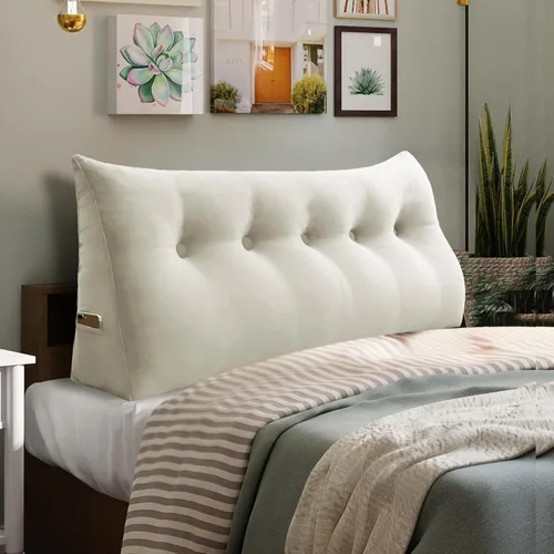 Vista 58 de Almohada de cuña doble gruesa de 8 libras para cabecero de dormitorio universitario, almohada de cuña de terciopelo con respaldo triangular
