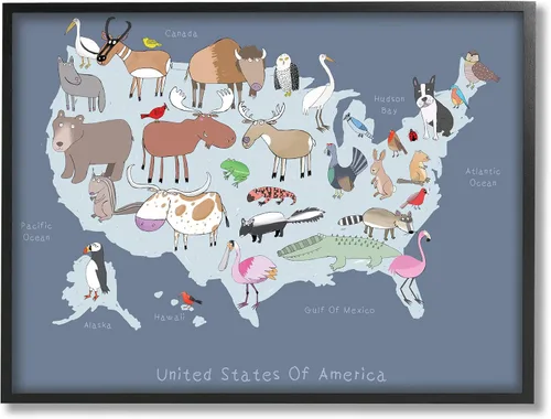 Vista 6 de Stupell Industries Mapa de Estados Unidos con ilustraciones de animales juguetones, diseñado por Carla Daly Gray - Arte de pared enmarcado de 11 x