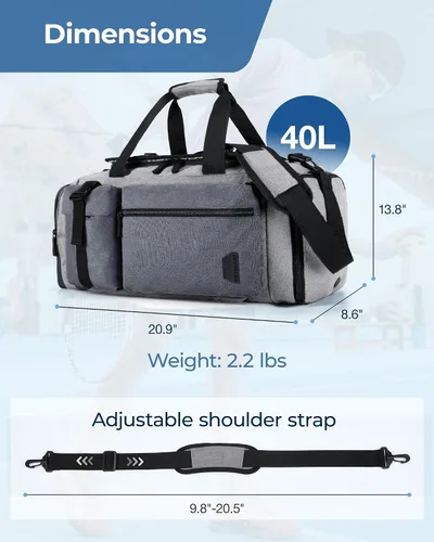 Vista 6 de BAGSMART Bolsa de gimnasio para hombres, bolsas de lona deportivas para viajes, bolsa de fin de semana con compartimento para zapatos y laptop