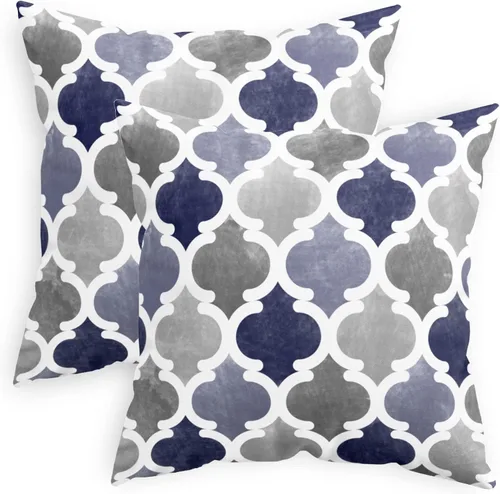 Vista 8 de CaliTime Juego de 2 fundas de almohada decorativas de forro polar degradado con cadena geométrica enrejada cuadriculada para sofá, cama, sofá