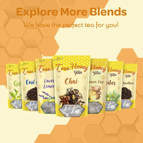 Vista 2 de Bolsas de té True Honey Chai que proporcionan bienestar herbario, canela, clavo, cilantro, anís e hinojo negro, mezclado con cristales de miel