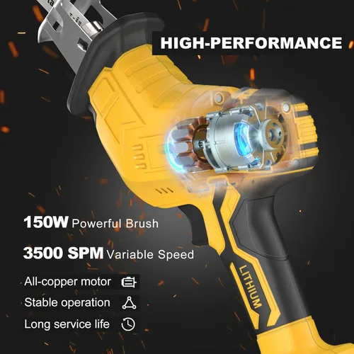 Vista 9 de Sierra recíproca inalámbrica para batería Dewalt de 20V, sierras recíprocas con motor de escobillas de 150W, velocidad variable de 0-3500 SPM, kit