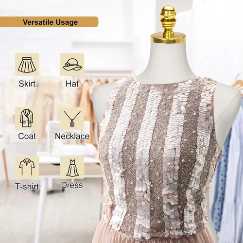 Vista 3 de Vestido de maniquí femenino con forma de torso, cuerpo de maniquíes de torso ajustable con base de metal, maniquí de ropa dorado para coser, tienda