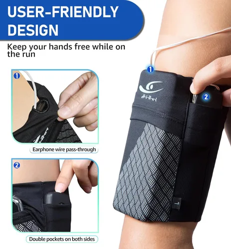 Vista 4 de HiRui Brazalete deportivo universal para teléfono celular, brazalete para correr para entrenamiento de ejercicio, compatible con iPhone Negro