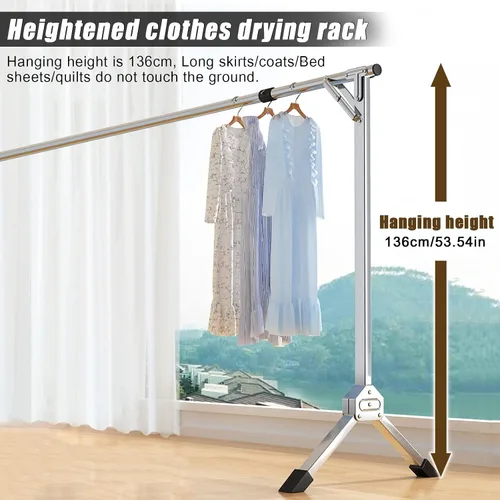 Vista 4 de Heavy Duty Foldable Indoor Outdoor Clothes Drying Rack - Extendable Stainless Steel Laundry Drying Stand, 54" Height, 5.25FT Width, Ideal for Drying