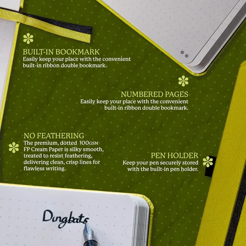 Vista 3 de Dingbats* Cuaderno de escritura con puntos de la Tierra A5 - Tapa dura de cuero vegano - Ideal para el trabajo, viajes - Incluye bolsillo, cierre