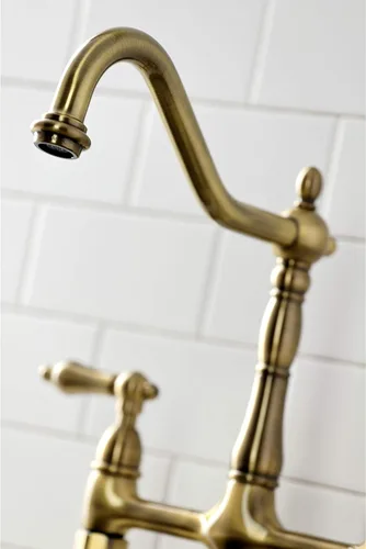 Vista 5 de Kingston Brass KS1273ALBS Heritage - Grifo de puente de cocina de 8 pulgadas con rociador de latón, latón antiguo