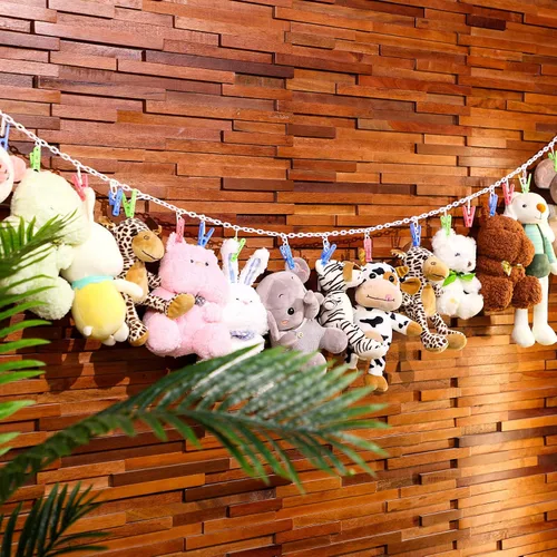 Vista 4 de Blulu Cadena de almacenamiento de animales de peluche de 80 pulgadas para almacenamiento de animales de peluche con 20 clips, organizador colgante